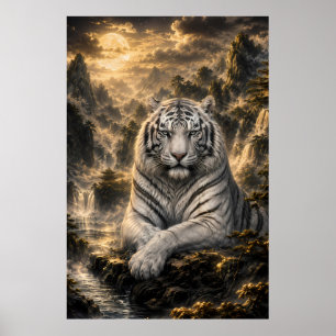 Luisteren naar de Waterval   Witte Tijger Fantasie Poster