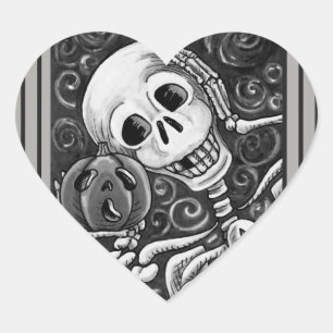 LUISTEREN NAAR UW PUMPKIN, HALLOEEN SKELETON STICK HART STICKER