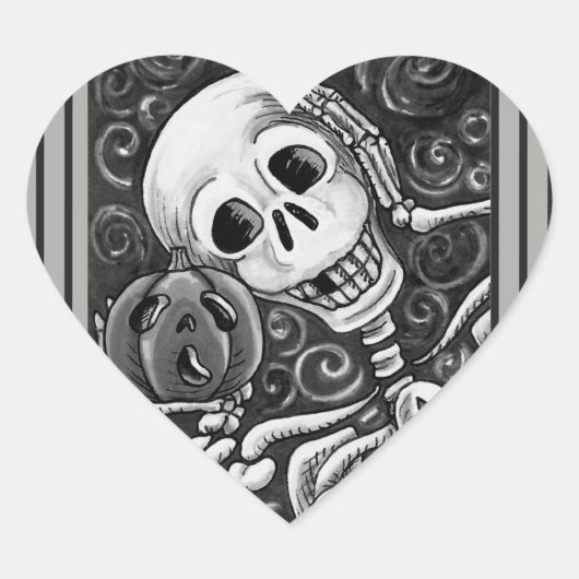 LUISTEREN NAAR UW PUMPKIN, HALLOEEN SKELETON STICK HART STICKER (Voorkant)