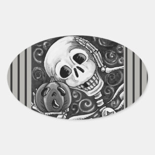 LUISTEREN NAAR UW PUMPKIN, HALLOEEN SKELETON STICK OVALE STICKER