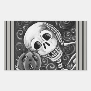 LUISTEREN NAAR UW PUMPKIN, HALLOEEN SKELETON STICK RECHTHOEKIGE STICKER