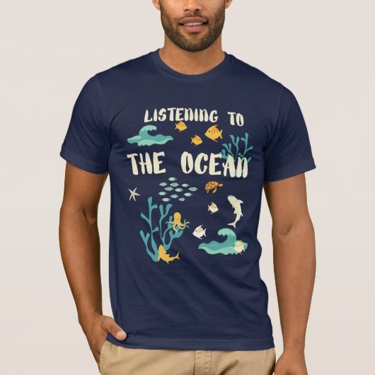 Luisterend naar de oceaan, de Dag van de Aarde, T-shirt (Voorkant)