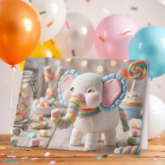 Luisterrijke Marshmallow Olifant Verjaardag   Kaart