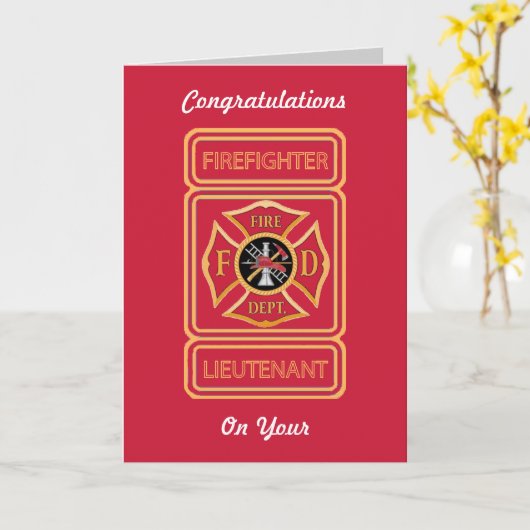 Luitenant Firefighter's Promotion Kaart (Gele Bloem)
