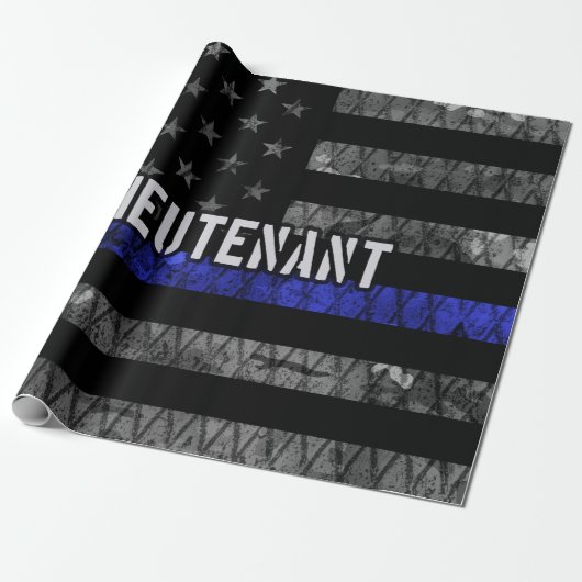 Luitenant Thin Blue Line Distress Vlag Cadeaupapier (Uitgerold)