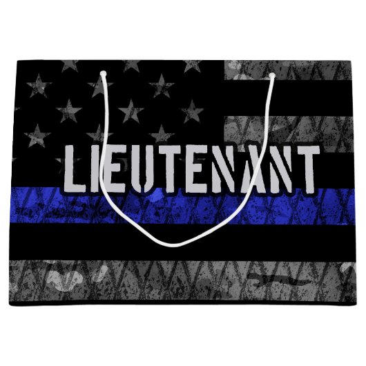 Luitenant Thin Blue Line Distress Vlag Groot Cadeauzakje (Voorkant)