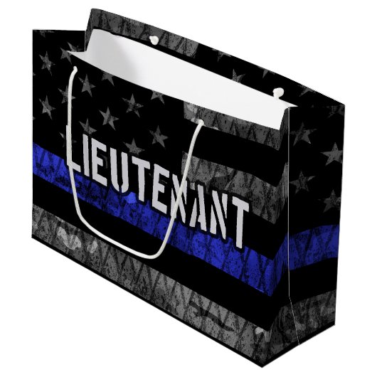 Luitenant Thin Blue Line Distress Vlag Groot Cadeauzakje (Voorkant Gekanteld)