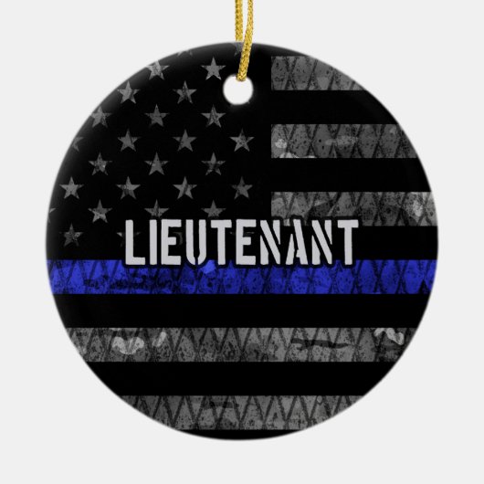 Luitenant Thin Blue Line Distress Vlag Keramisch Ornament (Voorkant)