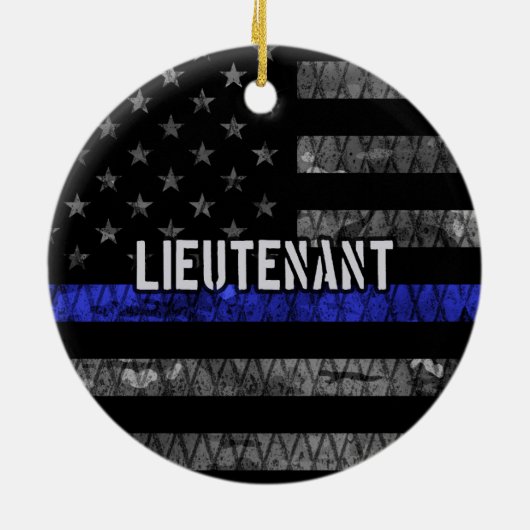 Luitenant Thin Blue Line Distress Vlag Keramisch Ornament (Achterkant)