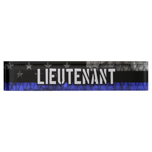 Luitenant Thin Blue Line Distress Vlag Naambordje (Voorkant)