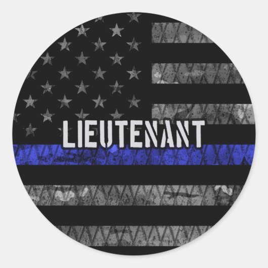 Luitenant Thin Blue Line Distress Vlag Ronde Sticker (Voorkant)