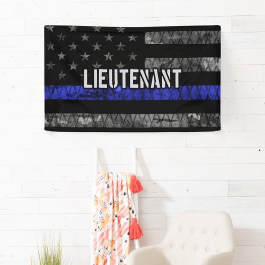 Luitenant Thin Blue Line Distress Vlag Spandoek (Insitu)