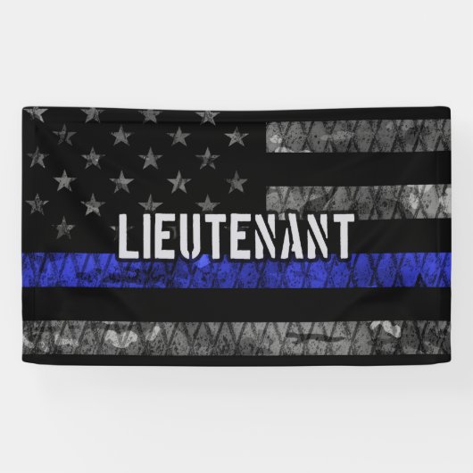 Luitenant Thin Blue Line Distress Vlag Spandoek (Horizontaal)