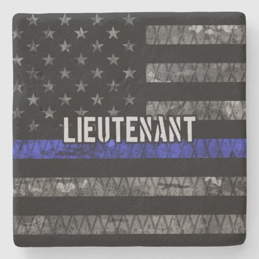 Luitenant Thin Blue Line Distress Vlag Stenen Onderzetter (Voorkant)