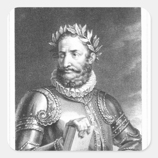 Luiz Vaz de Camoes gegraveerd door B. Roger Vierkante Sticker (Voorkant)