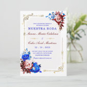 Lujo De Boda en Burdeos y Azul Kaart (Staand voorkant)