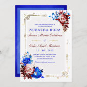 Lujo De Boda en Burdeos y Azul Kaart (Voorkant / Achterkant)