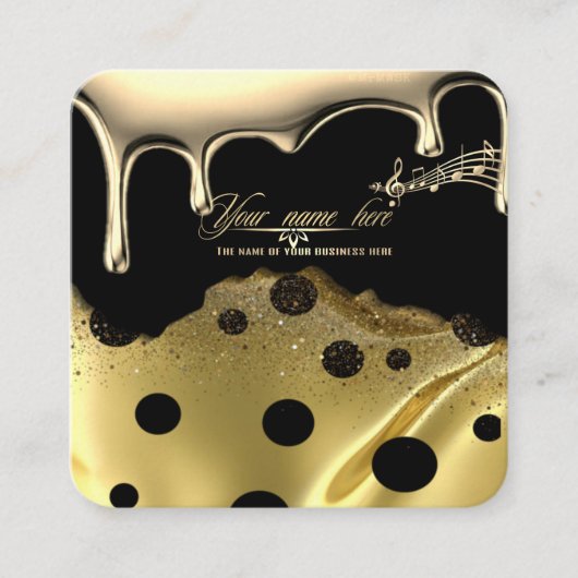 lujoso negro notas musicales personalizado vierkante visitekaartje (Voorkant)