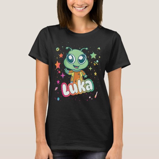 LUKA - Schattigee jongensnaam met leuke alien T-shirt (Voorkant)