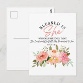 Lukas 1:45 Gezegend is zij, de bloemige Schrift Briefkaart (Voorkant / Achterkant)