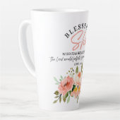 Lukas 1:45 Gezegend is zij, de bloemige Schrift Latte Mok (Linkerhoek)