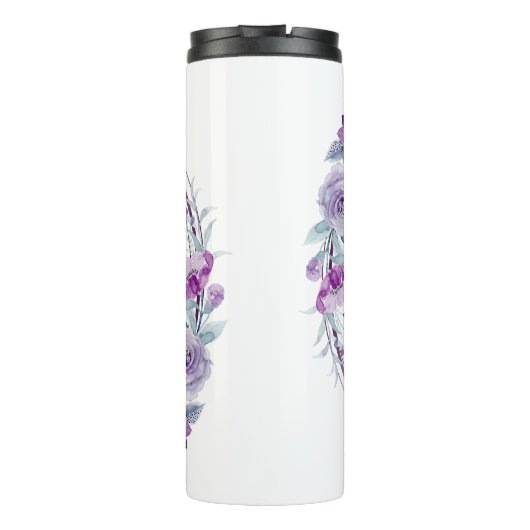 Lukas 1:45 Gezegend is zij met Paarse bloemen Thermosbeker (Achterkant)