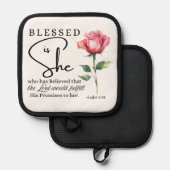 Lukas 1:45 Gezegend is zij Roos Pannenlap (Voorkant / Achterkant)