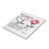 Lukas 1:45 Gezegend is zij Roos Tegeltje (Zijkant)