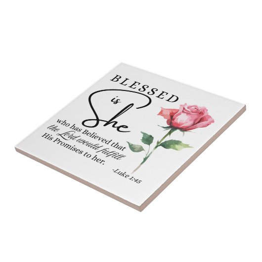 Lukas 1:45 Gezegend is zij Roos Tegeltje (Zijkant)