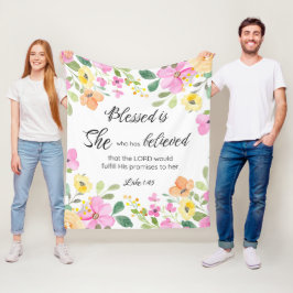 Lukas 1:45 Gezegend is zij, Vrouwengeschriften, Bl Fleece Deken