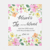 Lukas 1:45 Gezegend is zij, Vrouwengeschriften, Bl Fleece Deken (Voorkant)