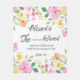 Lukas 1:45 Gezegend is zij, Vrouwengeschriften, Bl Fleece Deken