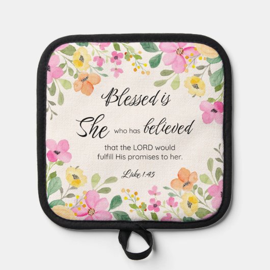 Lukas 1:45 Gezegend is zij, Vrouwengeschriften, Bl Pannenlap (Voorkant)