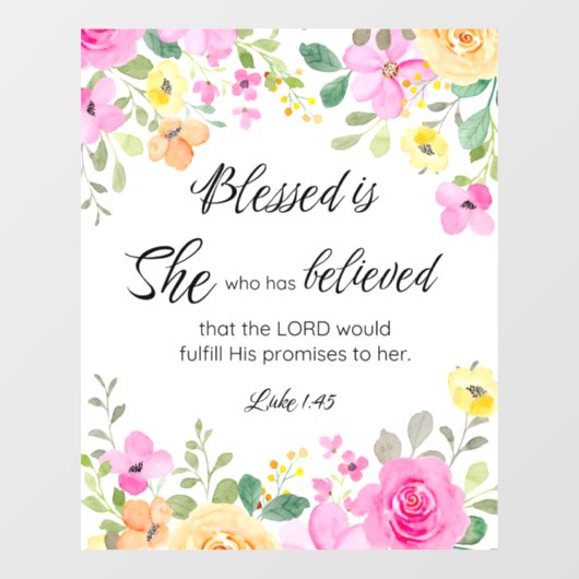 Lukas 1:45 Gezegend is zij, Vrouwengeschriften, Bl Raamsticker (Vel)