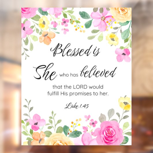 Lukas 1:45 Gezegend is zij, Vrouwengeschriften, Bl Raamsticker (Vel 2)