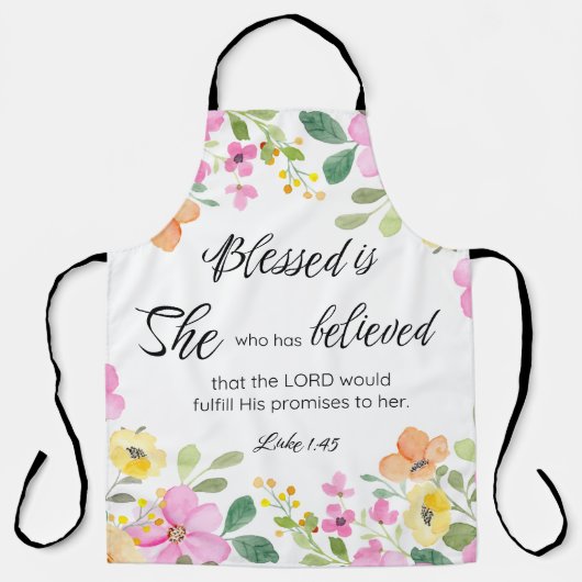 Lukas 1:45 Gezegend is zij, Vrouwengeschriften, Bl Schort (Voorkant)