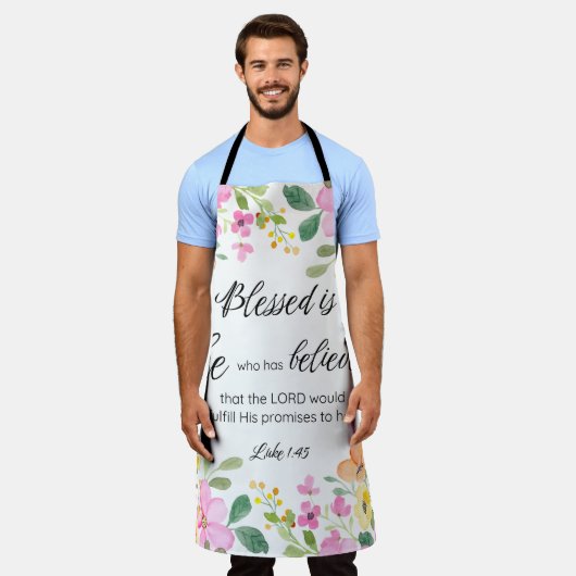 Lukas 1:45 Gezegend is zij, Vrouwengeschriften, Bl Schort (Gedragen)