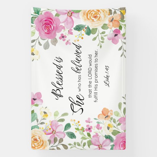 Lukas 1:45 Gezegend is zij, Vrouwengeschriften, Bl Spandoek (Verticaal)