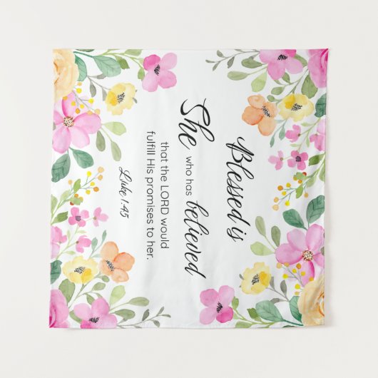 Lukas 1:45 Gezegend is zij, Vrouwengeschriften, Bl Wandkleed (Voorkant (horizontaal))