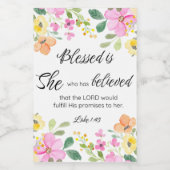 Lukas 1:45 Gezegend is zij, Vrouwengeschriften, Bl Wijn Etiket (Enkel label)