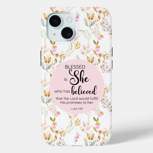 Lukas 1:45 Gezegend is zij Waterverf Roze Bloem Case-Mate iPhone Case (Achterkant)