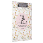 Lukas 1:45 Gezegend is zij Waterverf Roze Bloem Klembord (Rechts)