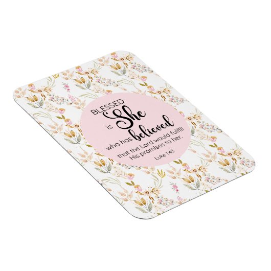 Lukas 1:45 Gezegend is zij Waterverf Roze Bloem Magneet (Rechterzijde)