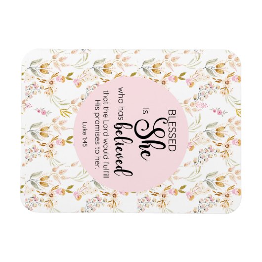 Lukas 1:45 Gezegend is zij Waterverf Roze Bloem Magneet (Horizontaal)