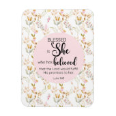Lukas 1:45 Gezegend is zij Waterverf Roze Bloem Magneet (Verticaal)