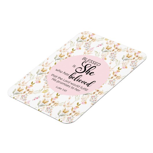 Lukas 1:45 Gezegend is zij Waterverf Roze Bloem Magneet (Linkerzijde)