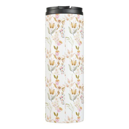 Lukas 1:45 Gezegend is zij Waterverf Roze Bloem Thermosbeker (Achterkant)