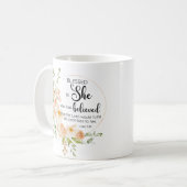 Lukas 1:45 Gezegend zij de Oranje lentebloem Koffiemok (Voorkant links)