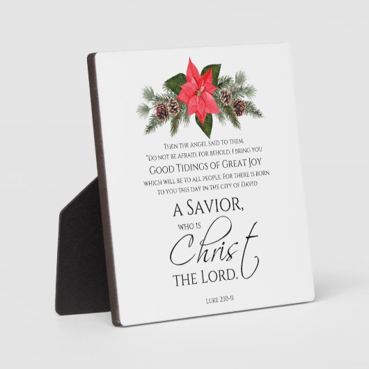 Lukas 2:10-11 Goede Tidings Poinsettia Kerstmis Fotoplaat (Voorkant)