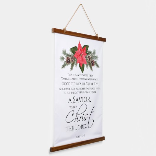 Lukas 2:10-11 Goede Tidings Poinsettia Kerstmis Hangend Wandkleed (Gebogen)